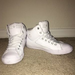 Padded White Leather Converse High Tops
